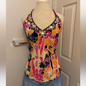 Multicolor floral halter top with
